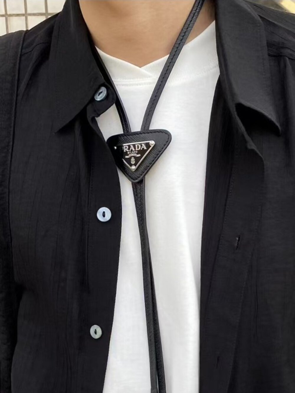 Prada Black Adjustable Bolo Tie (Leather) 😎 Brand new in box 🎁 - Picture 2 of 7